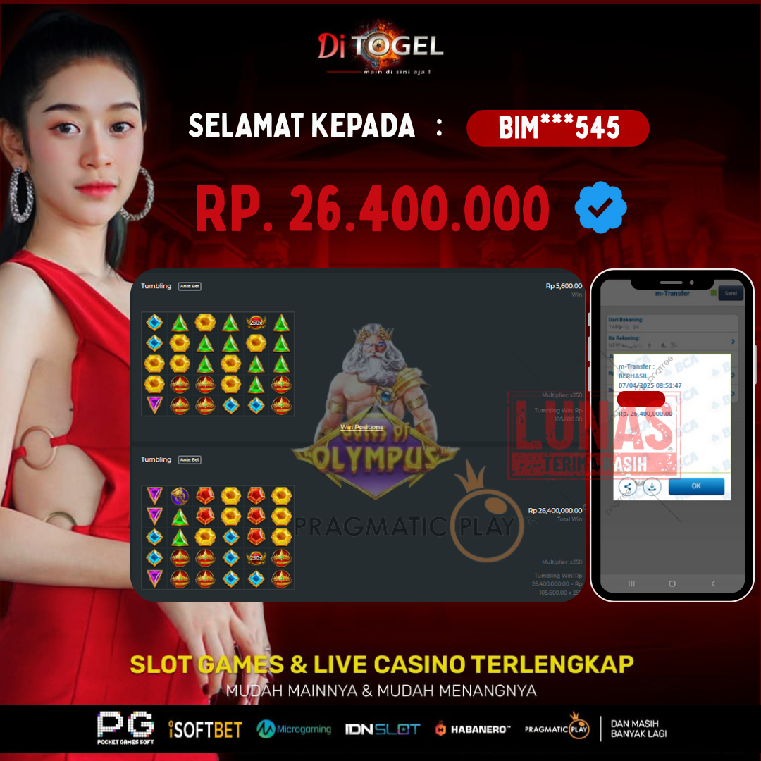 Selamat Kepada UserID : BIM***545 Anda telah berhasil melakukan penarikan sebesar Rp 26.400,000 Di Situs DiTogel, Di Game (GATES OF OLYMPUS1000)