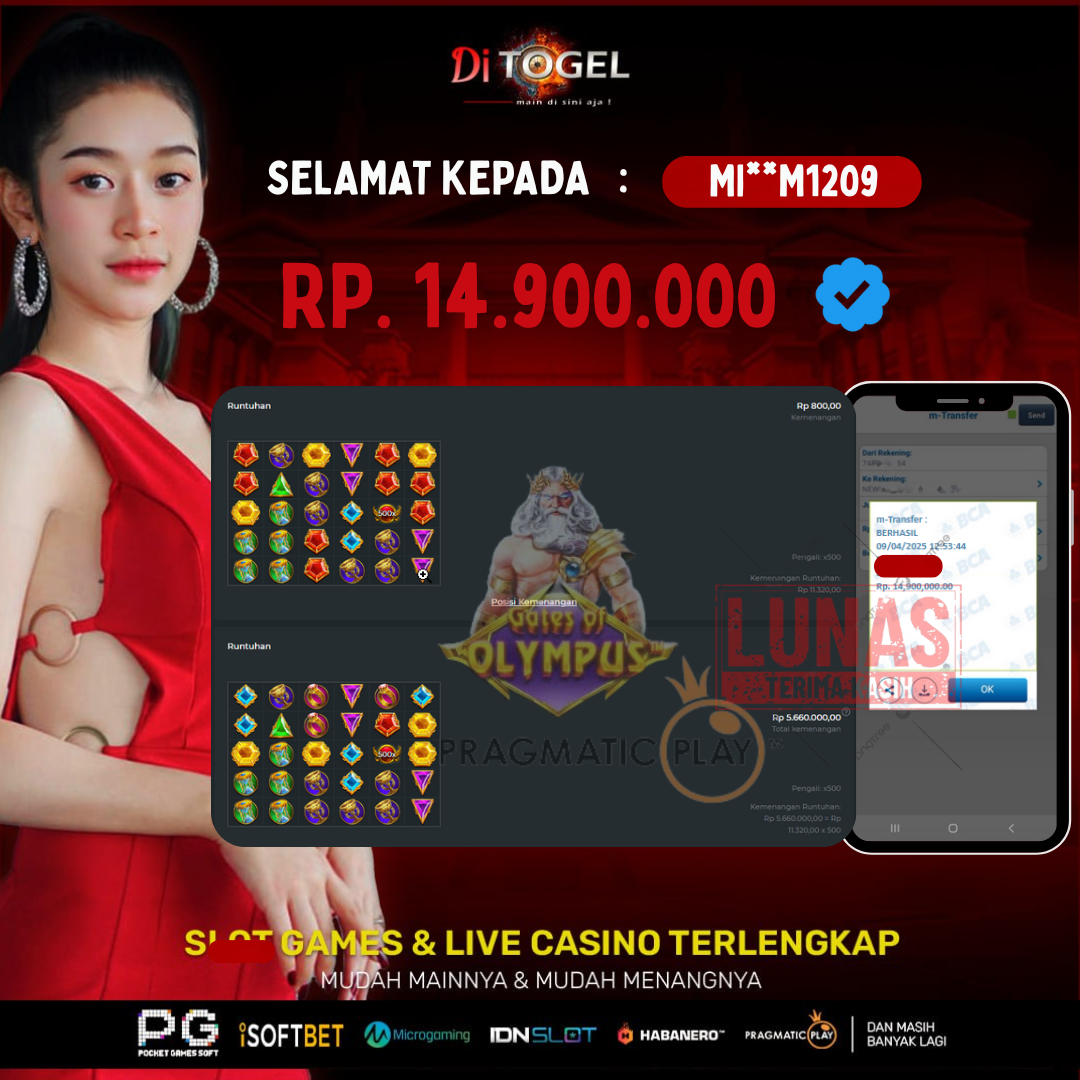 Selamat Kepada UserID : MI**M1209 Anda telah berhasil melakukan penarikan sebesar Rp 14.900,000 Di Situs DiTogel, Di Game (GATES OF OLYMPUS1000)