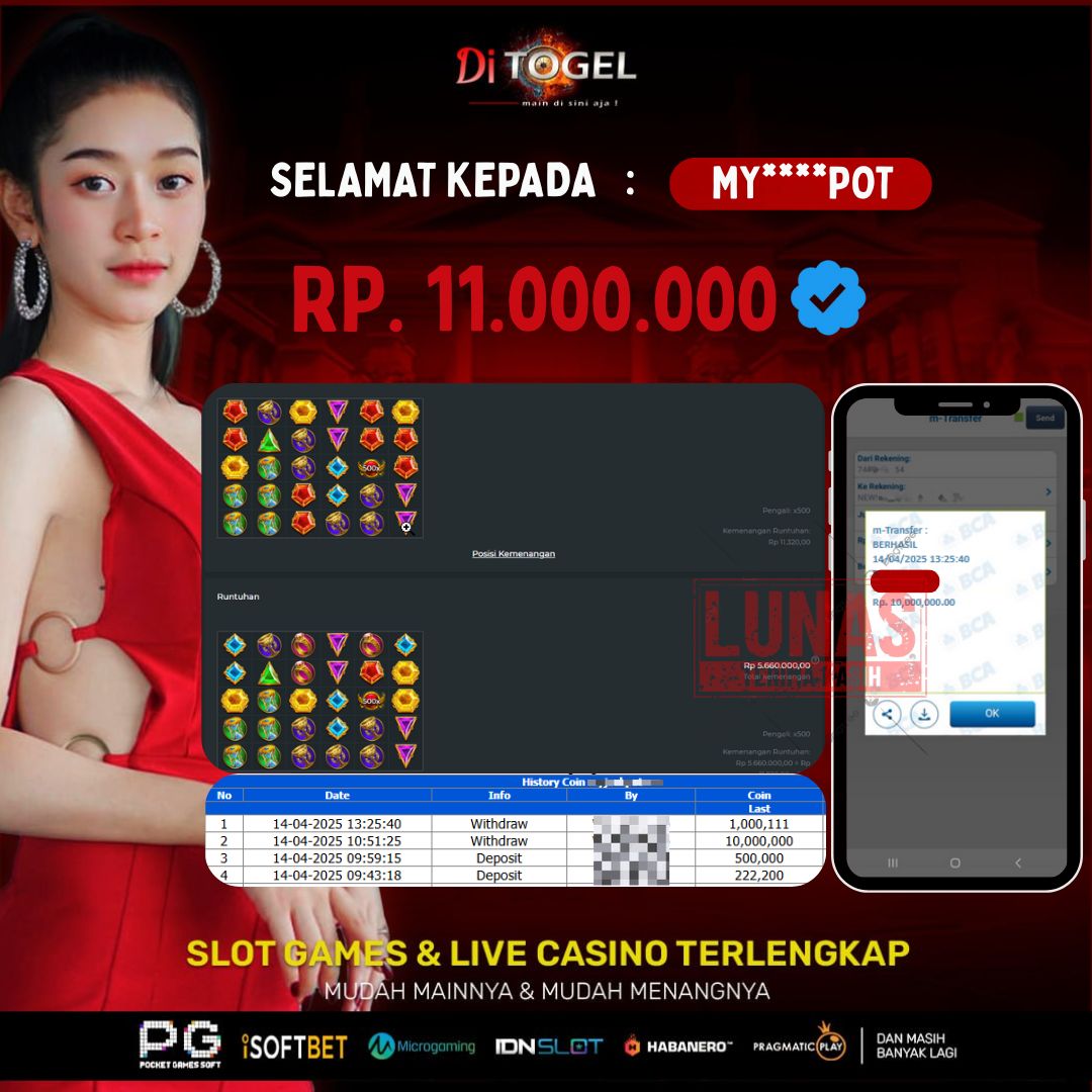 Selamat Kepada UserID : MY****POT Anda telah berhasil melakukan penarikan sebesar Rp 10.000,000 Di Situs DiTogel, Di Game (GATES OF OLYMPUS)